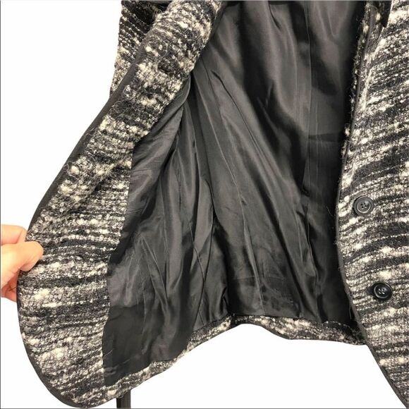 ZARA Boiled Wool Blazer Jacket Tie Waist Black Cream M - Picture 7 of 8